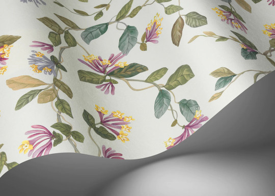 Cole & Son Papier peint Flora - Multi/ Old Olive on Eau Du Nil