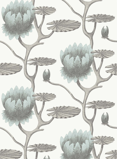 Cole & Son Carta da parati Summer Lily - Soft Aqua on White