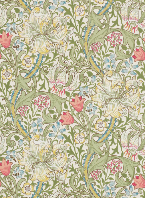 Morris & Co Carta da parati Golden Lily - Green/ Red