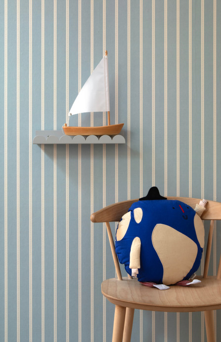 studio ditte Wallpaper Ribbon / Lintjes - Stone Blue / Steenblauw