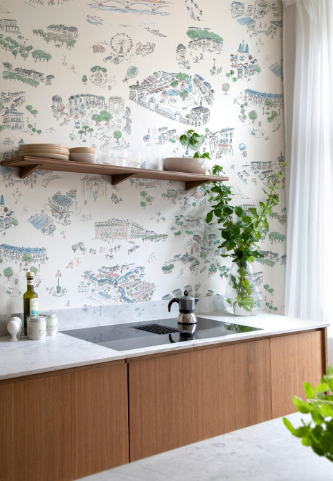 Isidore Leroy Tapete Bordeaux en Fête - Bleu Panel A