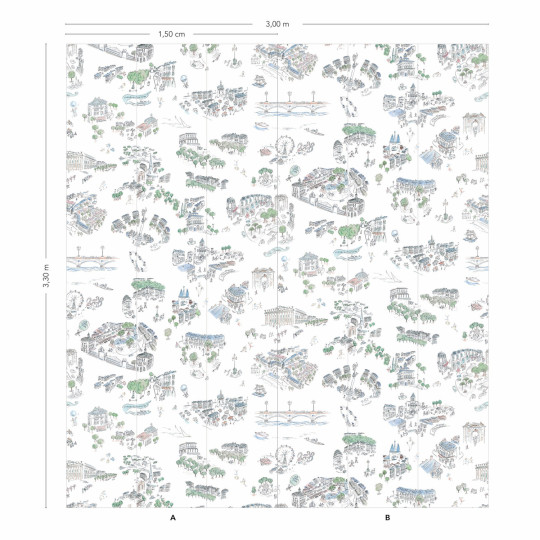 Isidore Leroy Tapete Bordeaux en Fête - Bleu Panel A