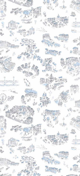 Isidore Leroy Tapete Bordeaux en Fête - Bleu Panel A