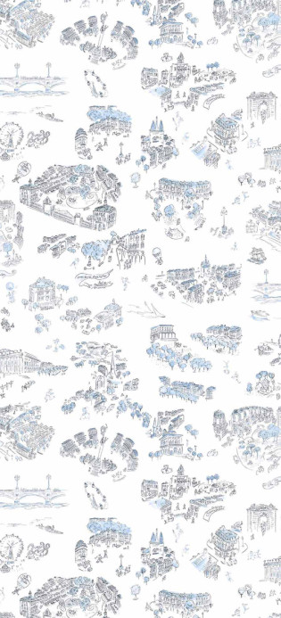 Isidore Leroy Tapete Bordeaux en Fête - Bleu Panel B