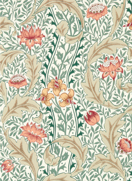 Morris & Co Tapete Wild Tulip & Vine - Coral/ Teal