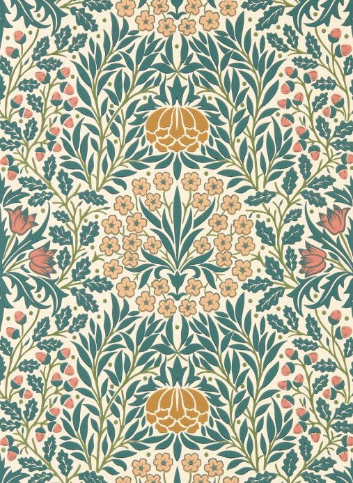 Morris & Co Tapete Daisy & Oak - Madder/ Teal