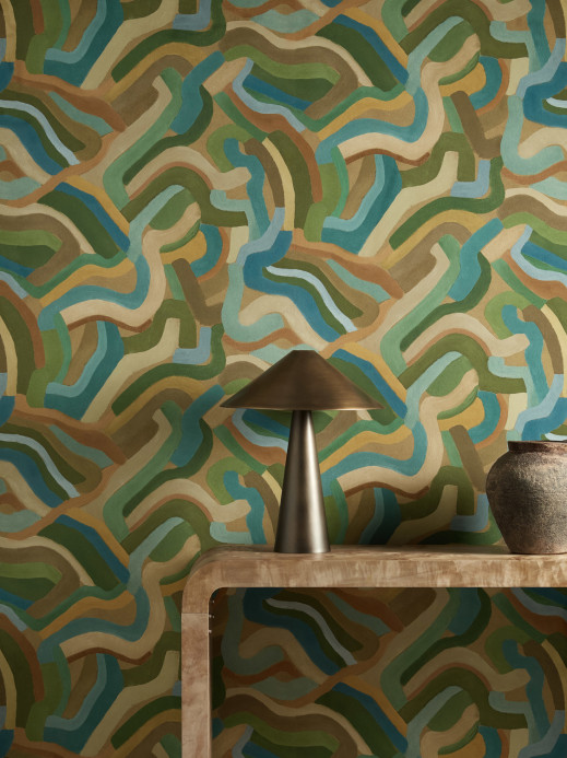 Harlequin Wallpaper Spiralis - Ochre/ Turquoise/ Forest