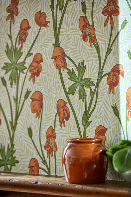 Morris & Co Tapete Monkshood - Tangerine/ Sage