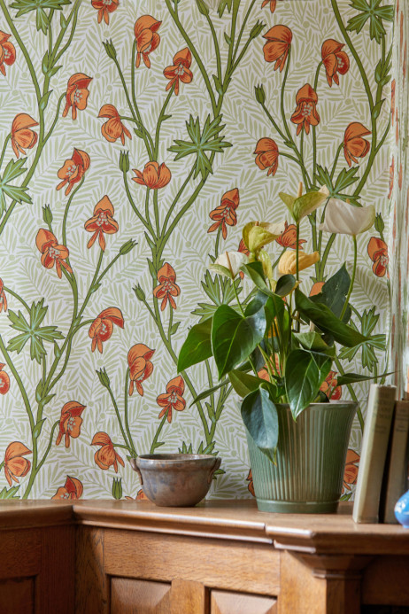 Morris & Co Tapete Monkshood - Tangerine/ Sage