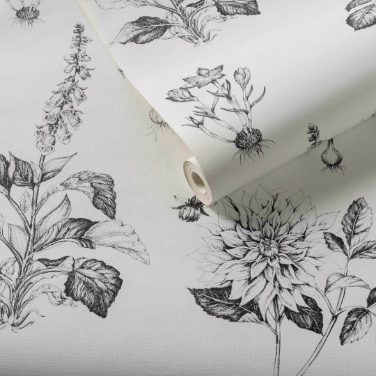 Clarke & Clarke Wallpaper Roseraie - Charcoal