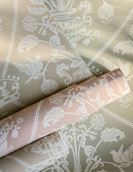 Sanderson Tapete Highgrove Damask - Silver Green