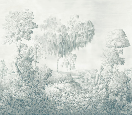 Sanderson Carta da parati panoramica Highgrove Arboretum - Ether Blues
