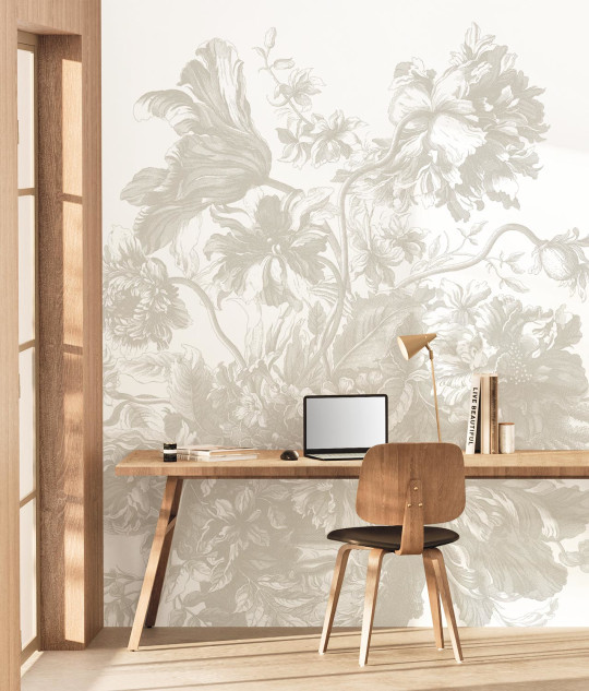 KEK Amsterdam Wandbild Engraved Flowers Uyterlinde - Grey 195 cm
