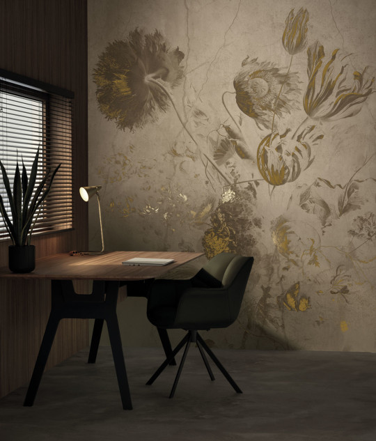 KEK Amsterdam Carta da parati panoramica Fresco Flowers Uyterlinde - Beige 292 cm