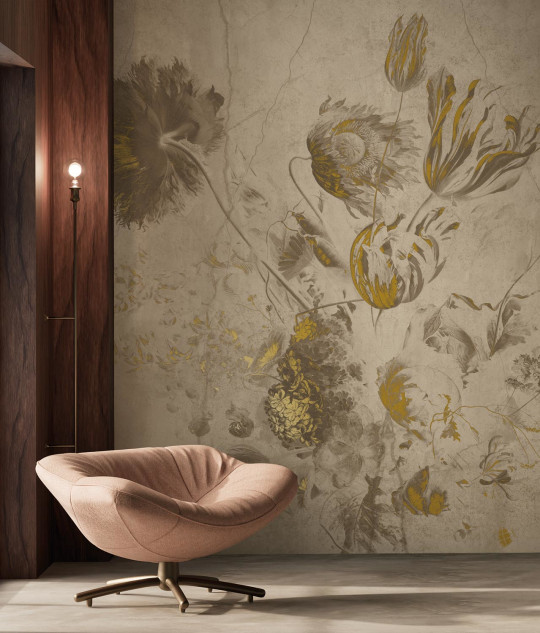 KEK Amsterdam Carta da parati panoramica Fresco Flowers Uyterlinde - Beige 292 cm