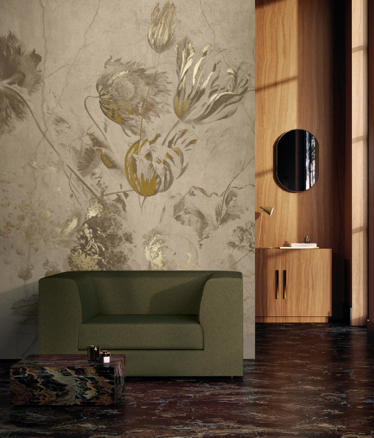 KEK Amsterdam Carta da parati panoramica Fresco Flowers Uyterlinde - Beige 390 cm
