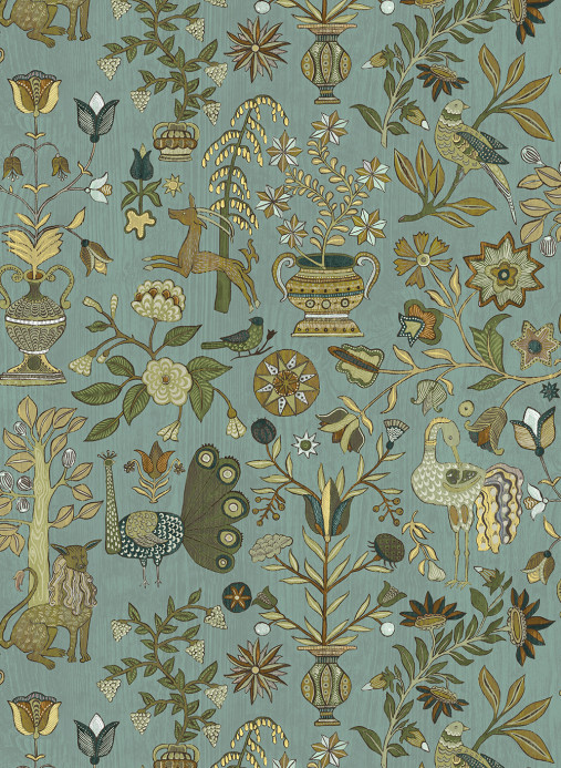 Josephine Munsey Tapete Fable Garden - Mid Blue and Olive