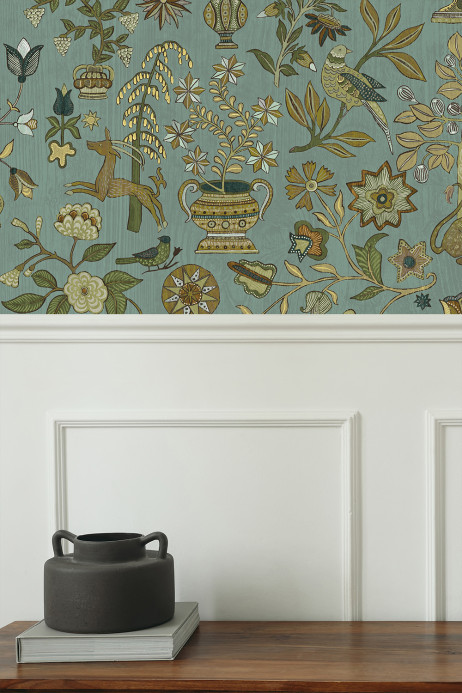 Josephine Munsey Tapete Fable Garden - Mid Blue and Olive
