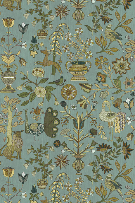 Josephine Munsey Tapete Fable Garden - Mid Blue and Olive