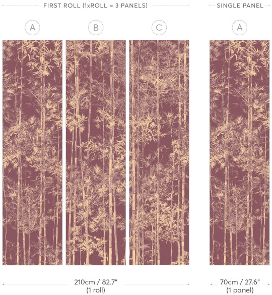 Sian Zeng Wandbild Bamboo Gold Burgundy - All Panels