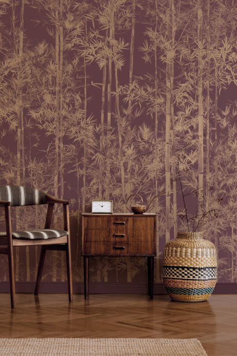 Sian Zeng Wandbild Bamboo Gold Burgundy - All Panels