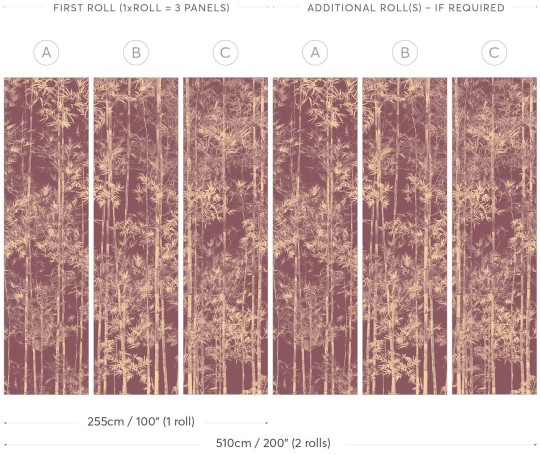 Sian Zeng Wandbild Bamboo Gold Burgundy - All Panels