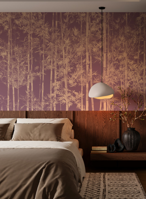 Sian Zeng Carta da parati panoramica Bamboo Gold Burgundy