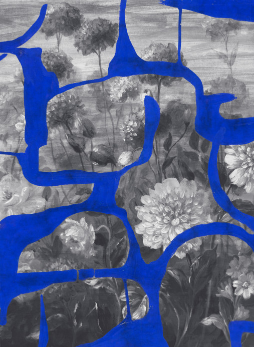 Tres Tintas Papier peint panoramique Prehistoric Flowers - Blue