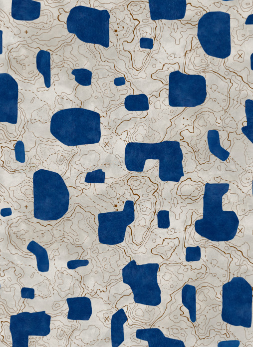Tres Tintas Papier peint Map Xylography - Blue