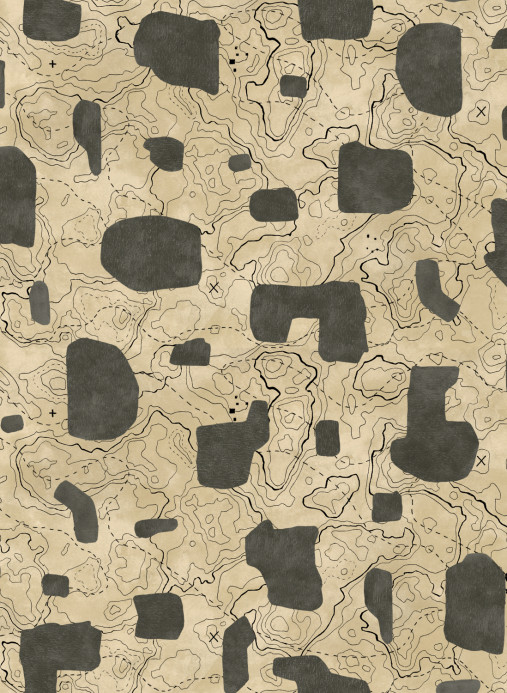 Tres Tintas Papier peint Map Xylography - Grey