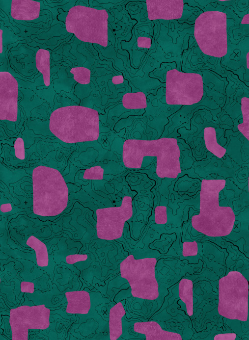 Tres Tintas Papier peint Map Xylography - Fuchsia