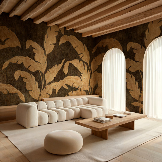 Coordonné Papier peint panoramique Leaves Shadow - Gold