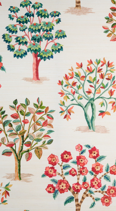 Nina Campbell Tapete Fener Grove - Coral/ Teal