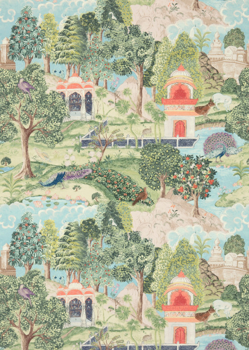 Zoffany Tapete Peacock Garden - Green/ Coral
