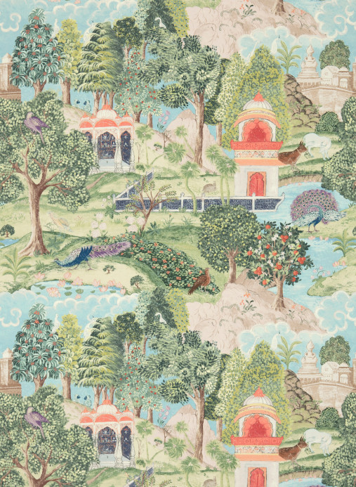Zoffany Tapete Peacock Garden - Green/ Coral