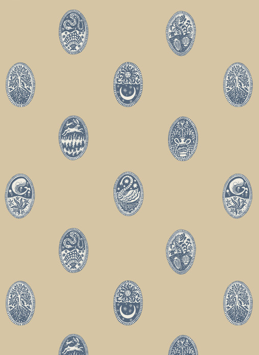 Josephine Munsey Tapete Linear Cameos - Shell, Churt Blue/ Cliffwell Stone