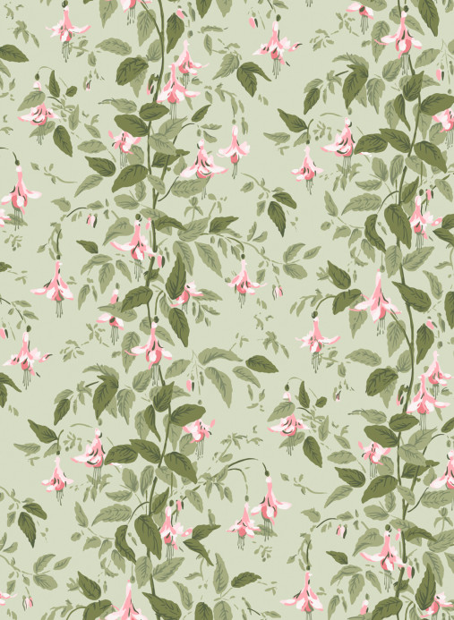 Cole & Son Tapete Fuchsia - Powder Pink and Olive on Soft Spring Green