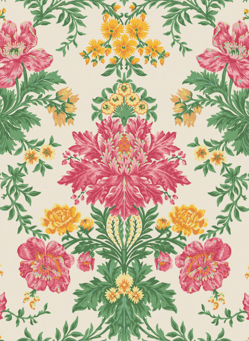 Cole & Son Tapete Poppies - Soft Fuchsia/ Buttercup and Fern on Cream