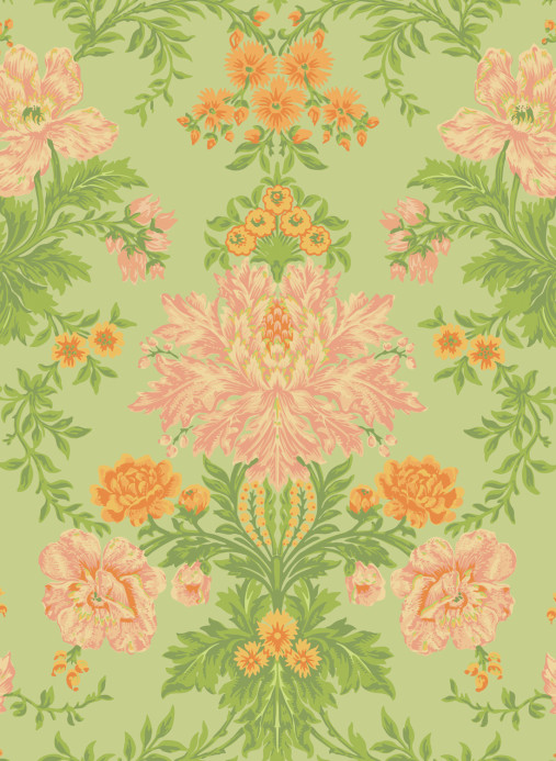 Cole & Son Tapete Poppies - Peach/ Marigold and Grass on Soft Green