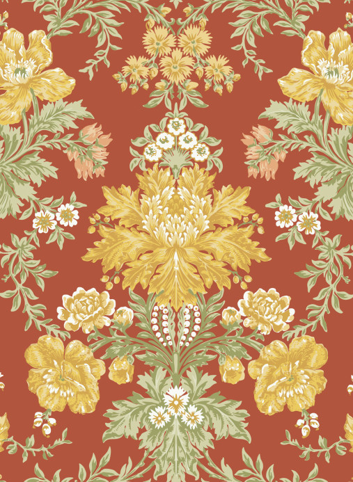 Cole & Son Tapete Poppies - Soft Yellow/ Cream and Spring Green on Terracotta