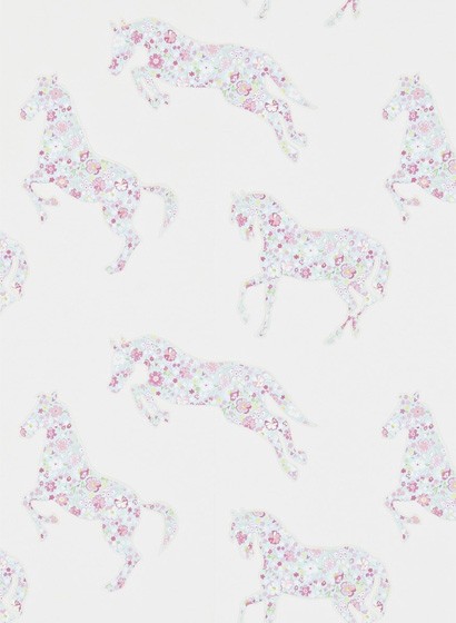 Pretty Ponies - Kindertapete von Sanderson - Pink/ Himmelbla
