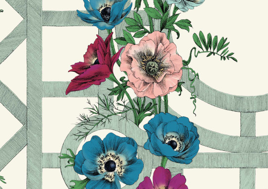 Edmond Petit Tapete Jardin d'Anémones - Fuschia/ Bleu