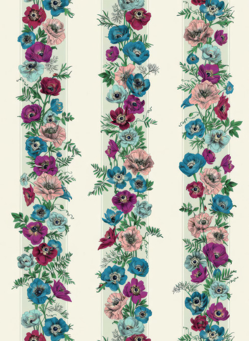 Edmond Petit Tapete Rayure d'Anémones - Fuschia/ Bleu