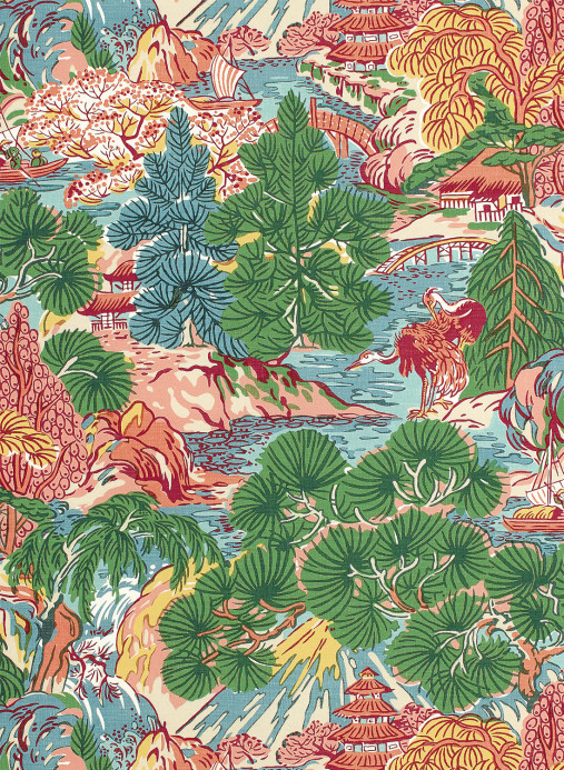Thibaut Tapete Pagoda Trees - Pink and Green