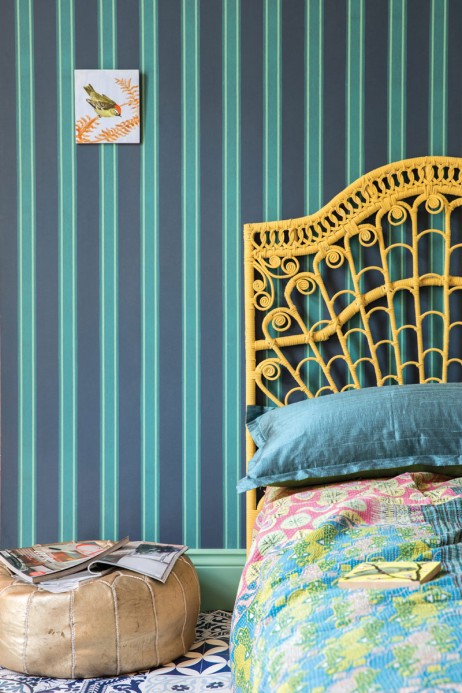 Tapete Block Print Stripe von Farrow & Ball - Stiffkey Blue/