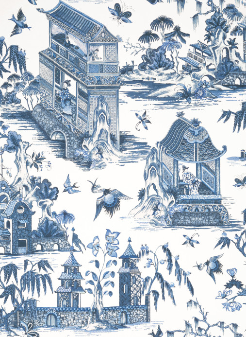 Thibaut Tapete Grand Palace - Blue and White