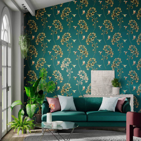 Harlequin Carta da parati Amazilia - Teal/ Gold