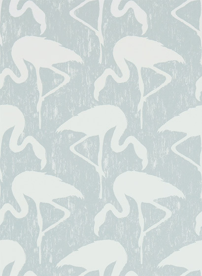 Vintagetapete Flamingos von Sanderson - Dove/ Chalk
