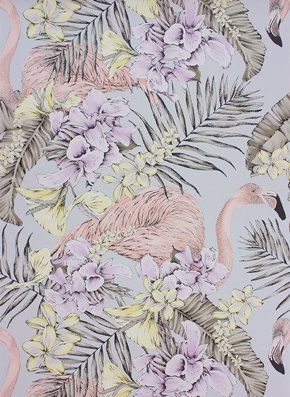 Tapete Flamingo Club von Osborne & Little - Silver/ Lilac