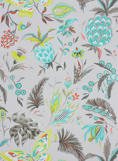 Osborne & Little Tapete Habanera - Ivory/ Jade/ Neon Yellow